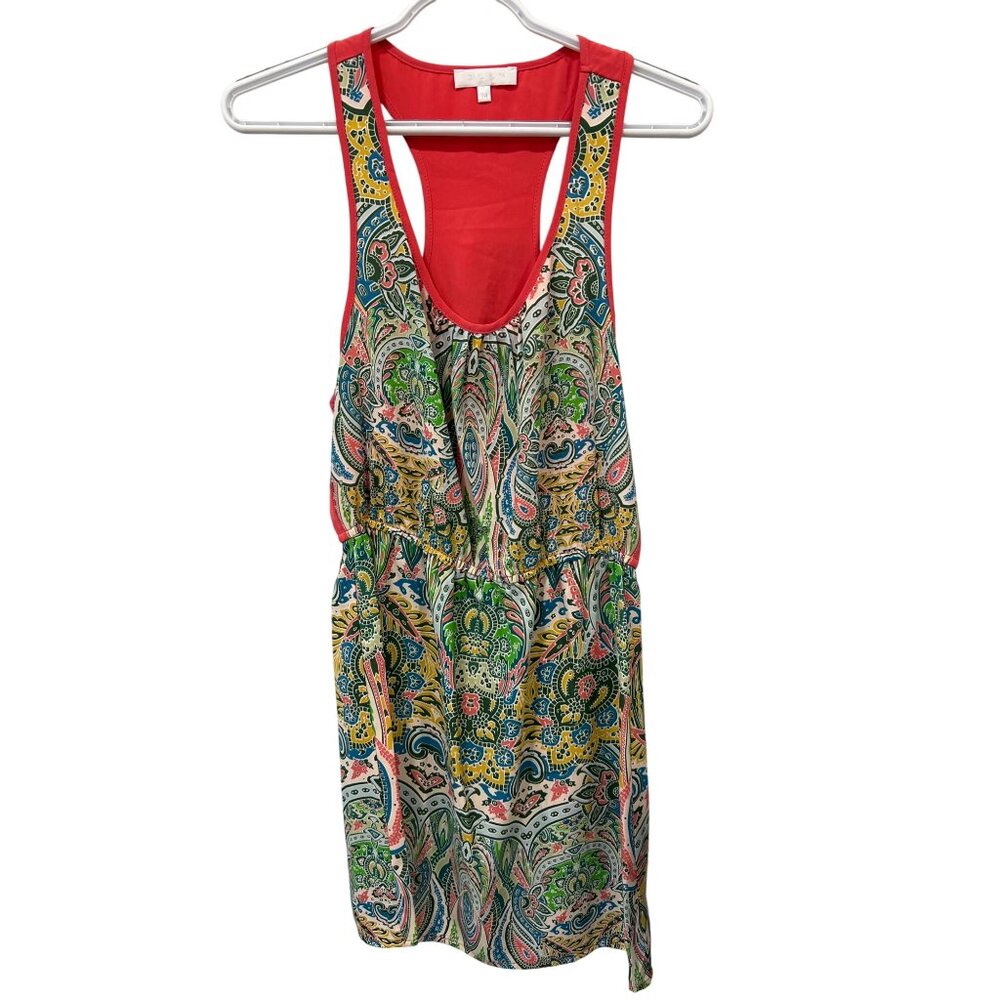 Glam Paisley Sleeveless Mini Dress Size Medium Racerback Fairy Boho Art To Wear
